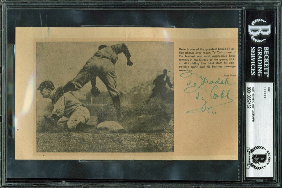 Ty Cobb Signed 4" x 7" Charles Conlon Newspaper Photograph (BAS/Beckett Encapsulated)