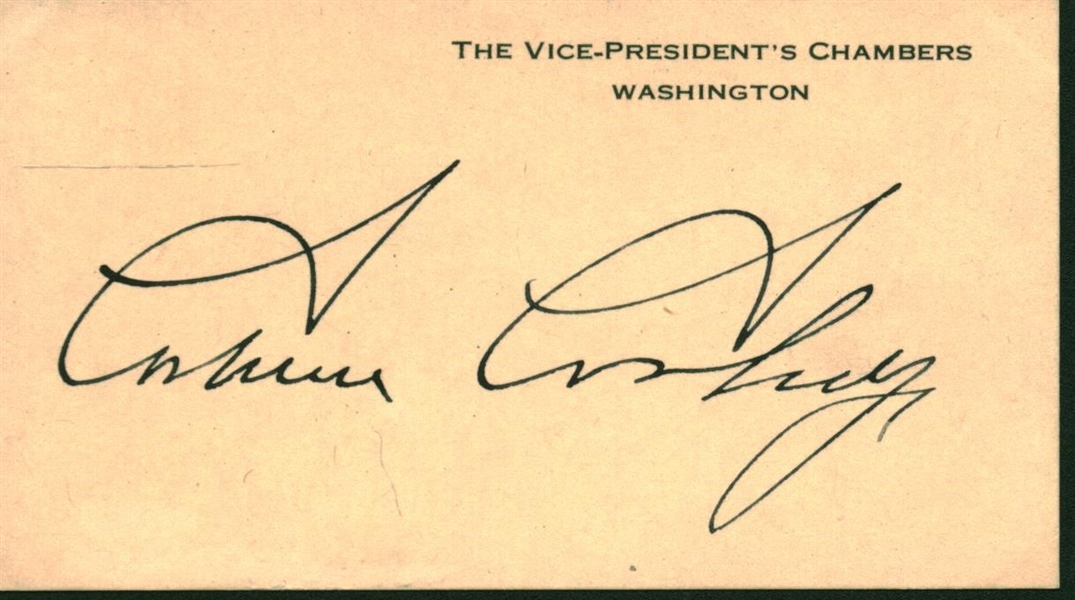 Calvin Coolidge Rare Signed Vice President Chambers Card (Beckett/BAS Guaranteed)