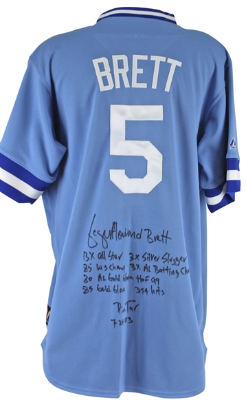 George Brett Signed & 9x Stat Inscribed Royals Pro Style Jersey (BAS/Beckett)