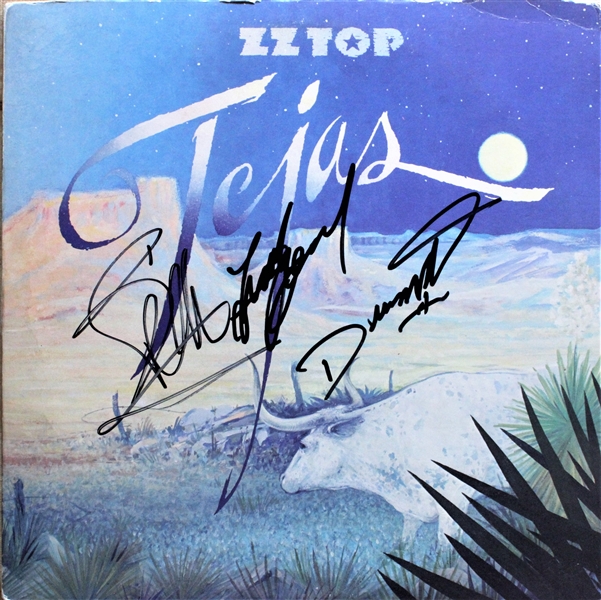 ZZ Top Group Signed "Tejas" Record Album (Beckett/BAS)