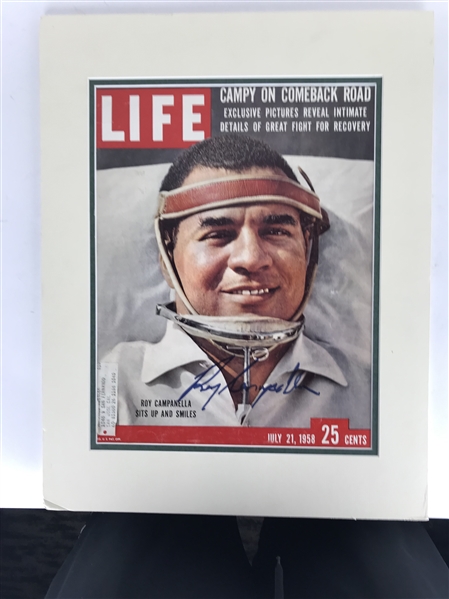 Roy Campanella Signed Life Magazine 11" x 14" Matted Display (JSA)