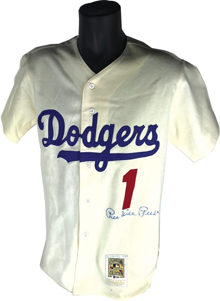 Pee Wee Reese Rare Signed Mitchell & Ness Dodgers Jersey (Beckett/BAS)