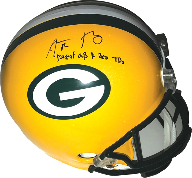 Aaron Rodgers Signed & Inscribed "Fastest QB to 350 TDs" Green Bay Packers Helmet (Steiner)