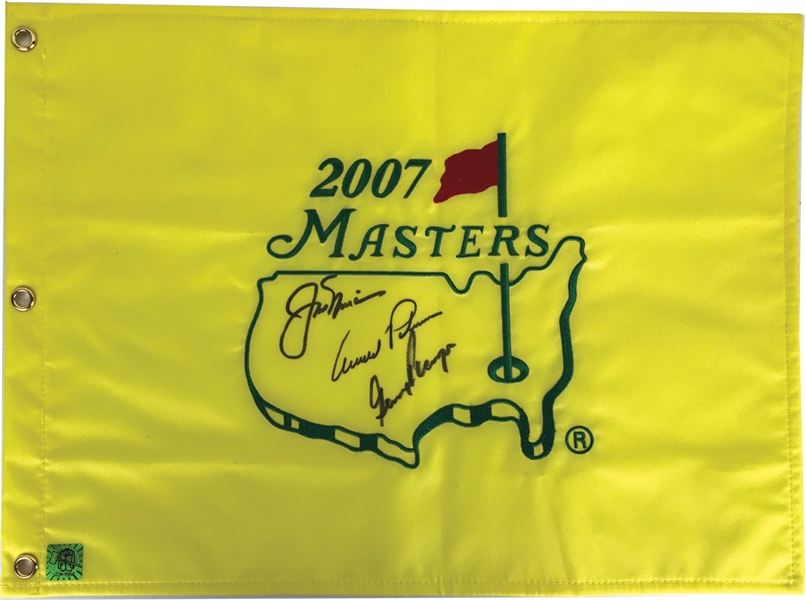 Jack Nicklaus, Arnold Palmer & Gary Player Multi-Signed Masters Flag (Green Jacket)