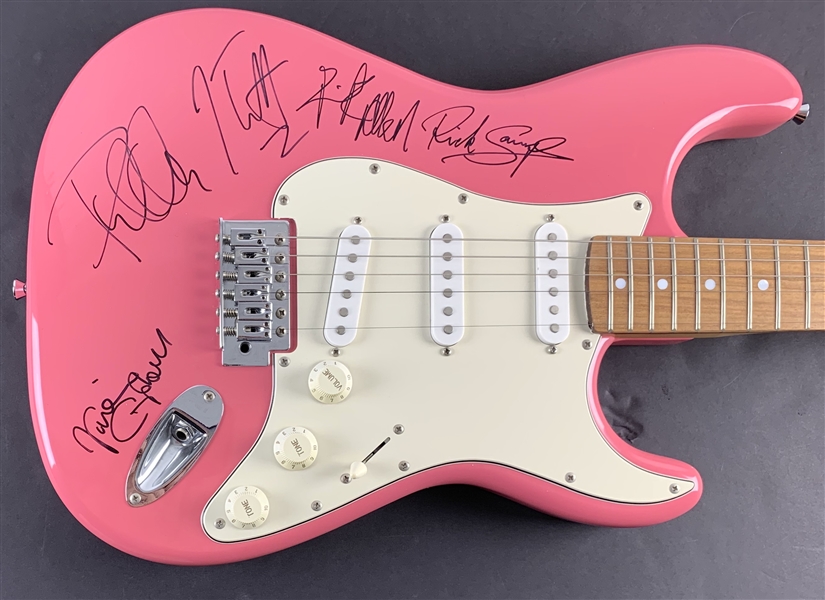Def Leppard Group Signed Strat Style Electric Guitar (5 Sigs)(Epperson/REAL)