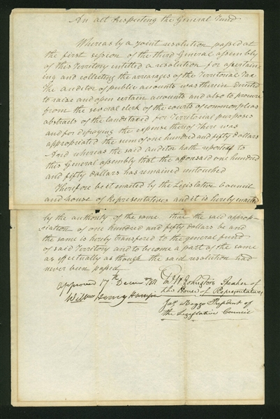William Henry Harrison Signed Land Act as Governor of Indiana (1811)(BAS)