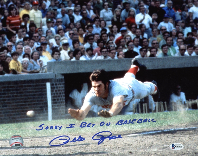 Pete Rose Signed 11" x 14" Photograph w/ "Sorry I Bet on Baseball" Inscription (Beckett/BAS)