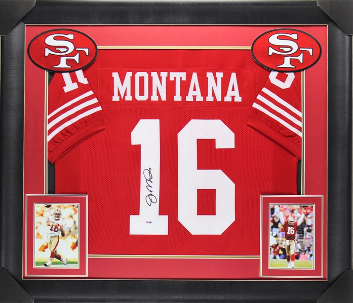 Joe Montana Signed 49ers Jersey in Custom Framed Display (PSA/DNA)