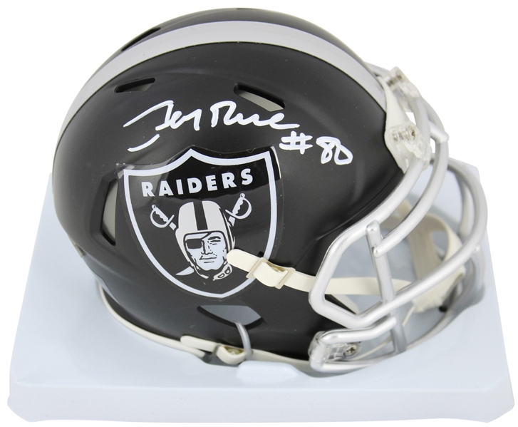 Jerry Rice Signed Blaze-Style Raiders Mini Helmet (BAS/Beckett)