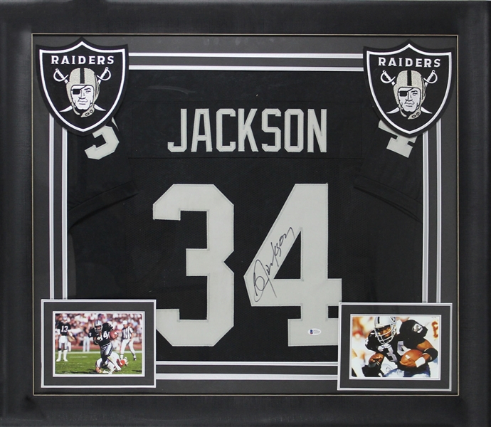 Bo Jackson Signed Oakland Raiders Jersey in Custom Framed Display (Beckett/BAS)
