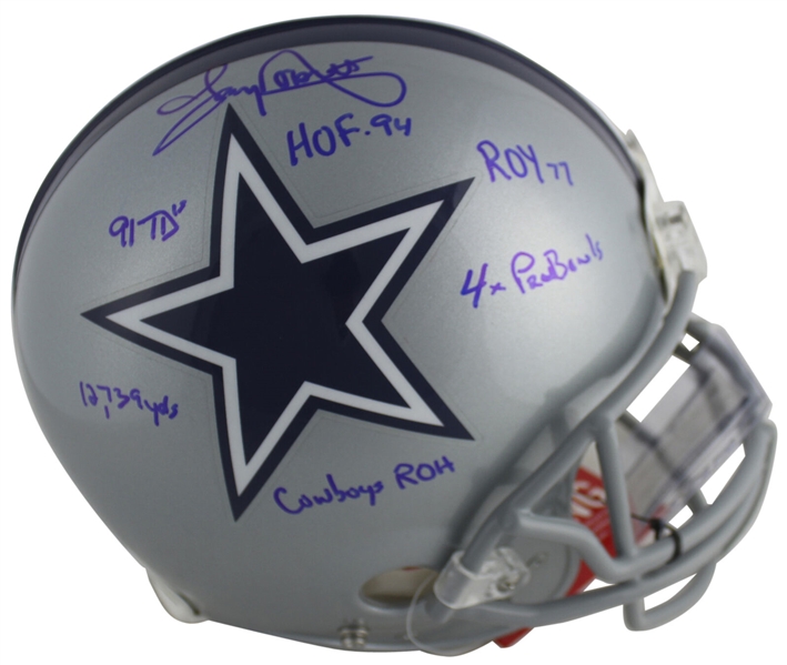 Tony Dorsett Signed Cowboys Full Size PROLINE Helmet with 6 Handwritten Career Stats! (Beckett/BAS)