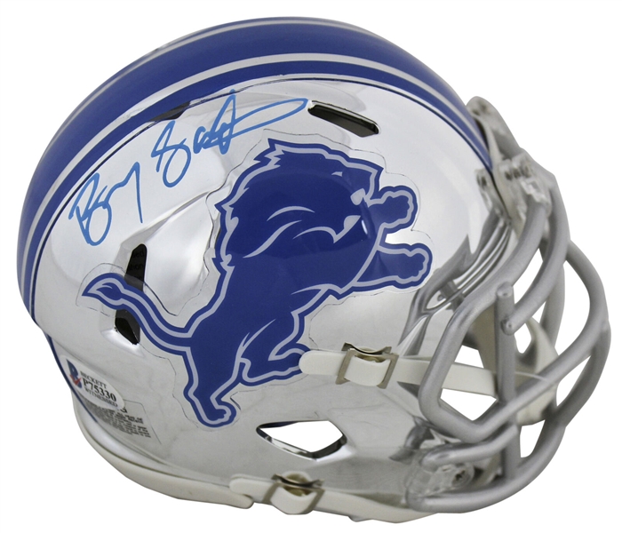Barry Sanders Signed Riddell Detroit Lions Chrome Speed Style Mini Helmet (Beckett/BAS)