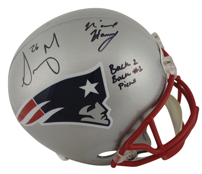 Patriots #1 Picks: Sony Michel & NKeal Harry Dual Signed & Inscribed Full Sized Replica Model Helmet (Beckett/BAS)