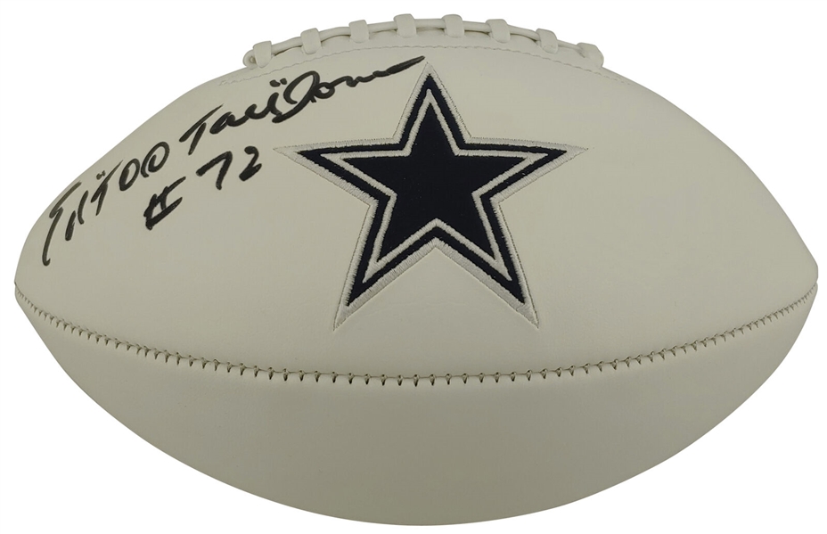 Ed "Too Tall" Jones Signed Dallas Cowboys White Panel Logo Model Football (Beckett/BAS)