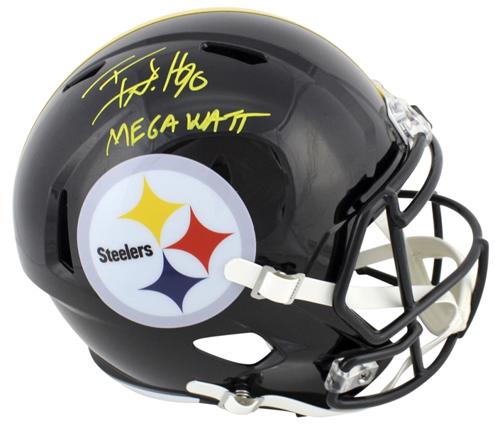 TJ Watt Signed Pittsburgh Steelers Full Size Replica Speed Model Helmet with "Megawatt" Insc. (JSA)