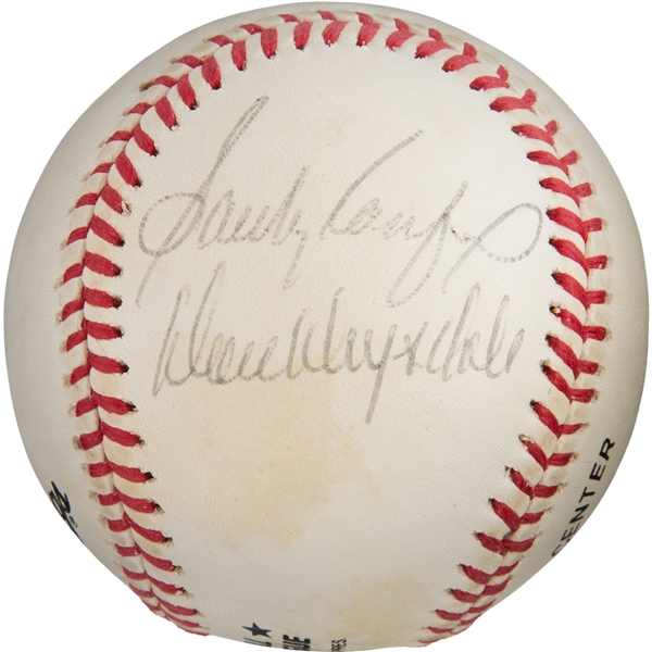 Sandy Koufax & Don Drysdale Dual Signed ONL Baseball On The Same Panel! (JSA)