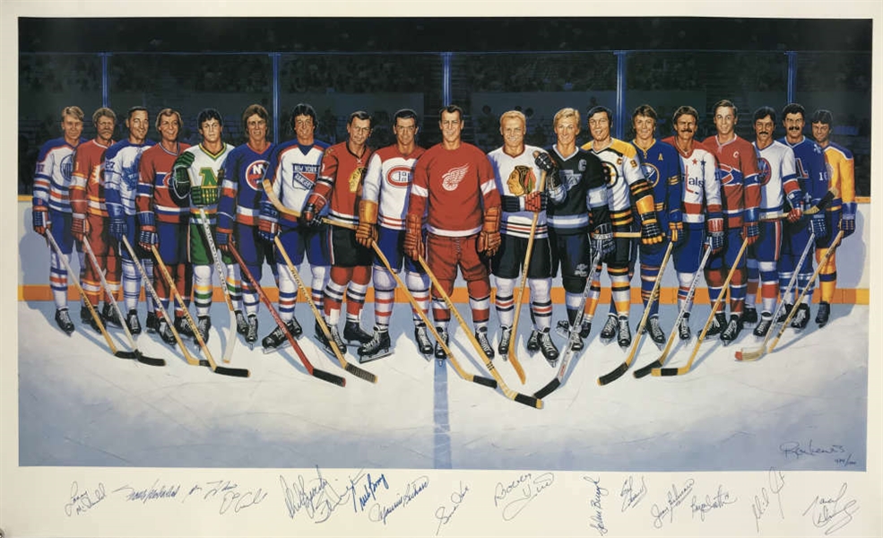 500 Goal Scorers Multi-Signed 22" x 37" Ron Lewis Lithograph w/ 17 Signatures (Beckett/BAS)