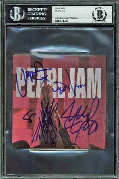 Pearl Jam Group Signed "Ten" CD Cover (BAS/Beckett Encapsulated)