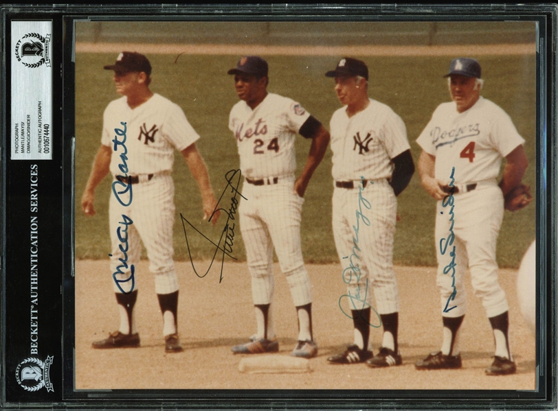 MLB Legends Multi-Signed 8" x 10" Photograph w/ DiMaggio, Mantle, Mays & Snider! (BAS/Beckett Encapsulated)