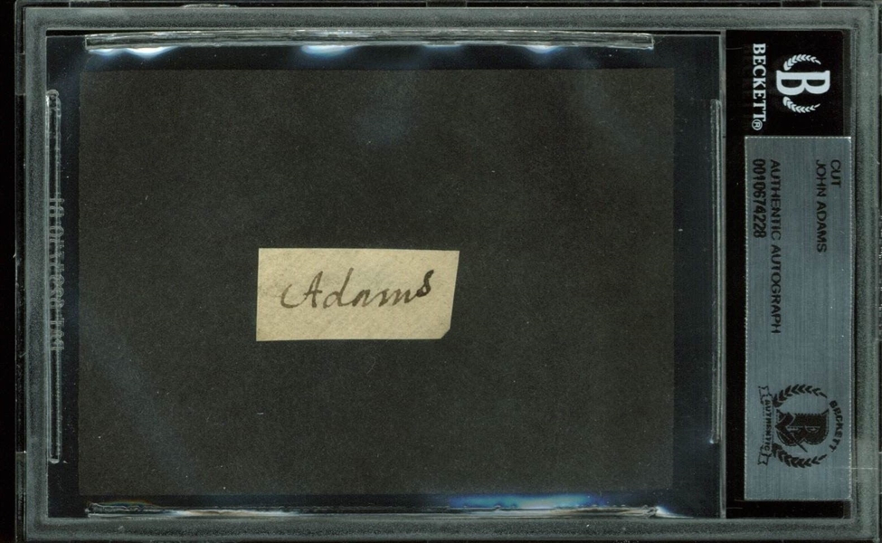 President John Adams Rare Signature Cut (BAS/Beckett Encapsulated)