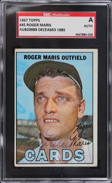 Roger Maris Signed 1967 Topps Baseball Card #45 (SGC Encapsulated)