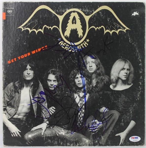 Aerosmith Group Signed "Get Your Wings" Record Album (5 Sigs)(PSA/DNA)