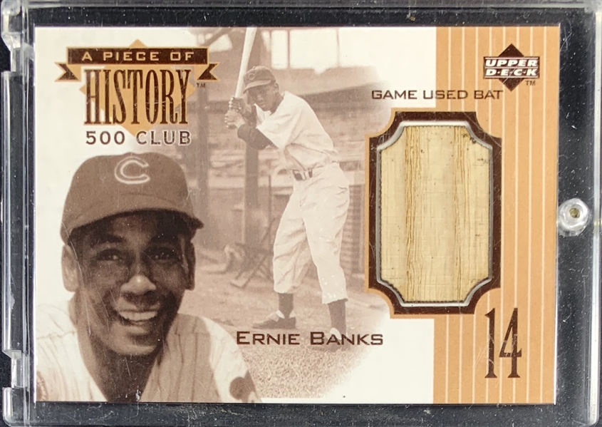 1999 Ernie Banks Upper Deck A Piece of History Relic Card with Game Used Bat Segment!