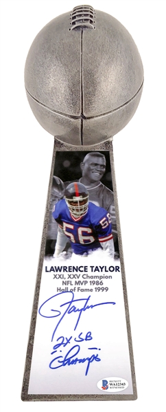 Lawrence Taylor Signed "2x SB Champs" Vince Lombardi Replica Trophy (Beckett/BAS)