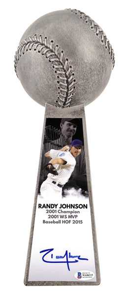 Randy Johnson Signed Baseball Trophy (Beckett/BAS)