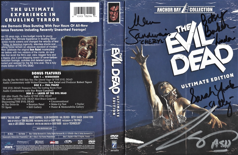 Evil Dead Cast Signed DVD Cover with Campbell, Tilly, Sandweiss & Baker (Beckett/BAS)