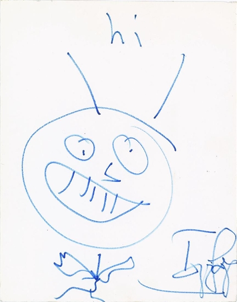 Iggy Pop Signed 11" x 14" Sheet with Hand Drawn Sketch (John Brennan Collection)(Beckett/BAS Guaranteed)