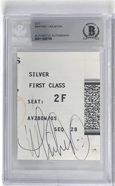 Whitney Houston Signed First Class Airplane Ticket Stub (Beckett/BAS Encapsulated)