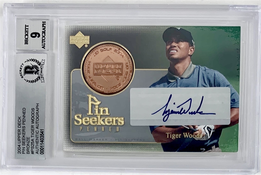 Tiger Woods Signed 2004 Upper Deck Pin Seekers Penned Autographed Insert Card with Beckett/BAS MINT 9 Autograph!