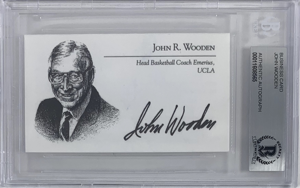 John Wooden Signed Personal Business Card (Beckett/BAS Encapsulated)