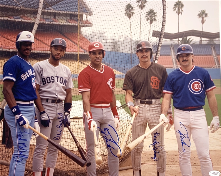 1980s Stars Signed 16" x 20" Color Photo with Larkin, Palmeiro, McGriff, Santiago & Burks (JSA)