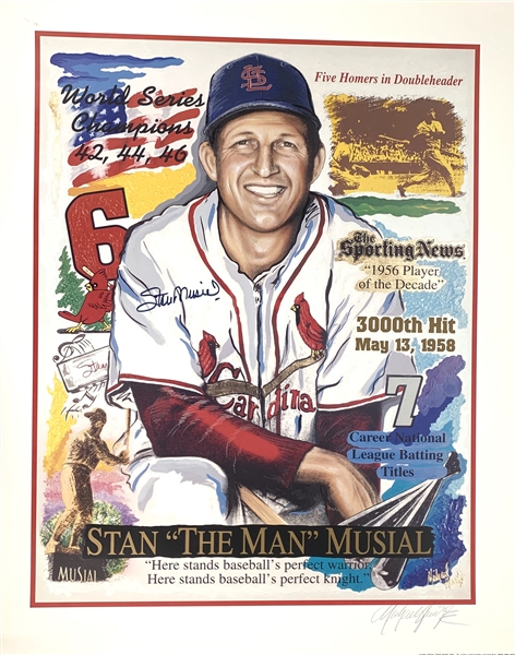 Stan Musial Signed 24" x 30" Commemorative Lithograph (Beckett/BAS Guaranteed)