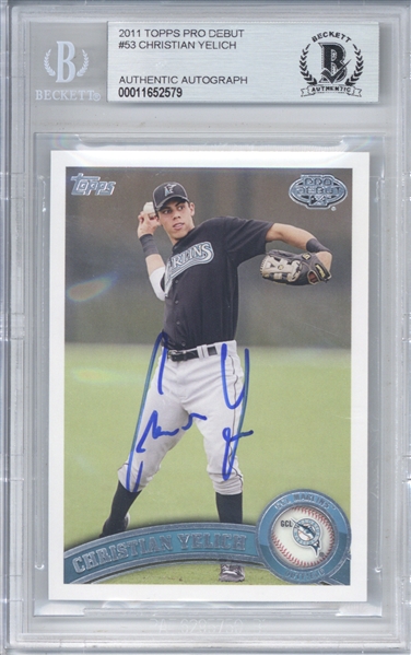 Christian Yelich Signed Topps Pro Debut #53 Rookie Card (Beckett/BAS Encapsulated)