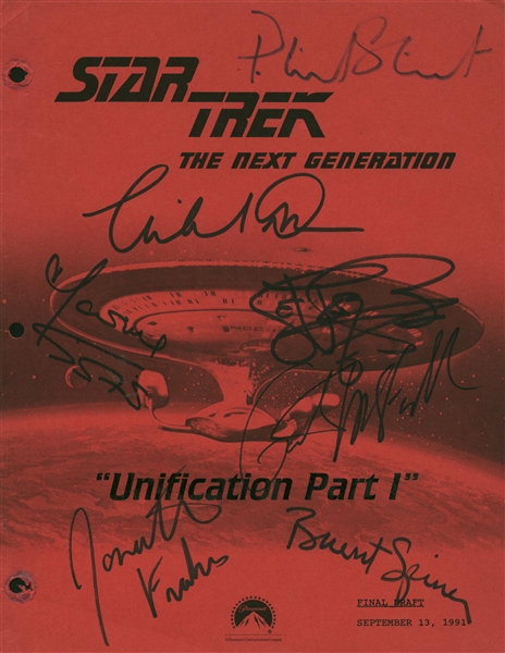 Star Trek The Next Generation Cast Signed "Unification Part 1" Script w/ 7 Members! (Beckett/BAS)
