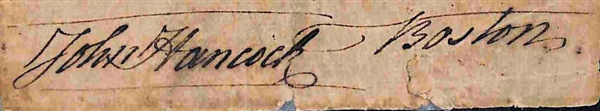 John Hancock Signed 1" x 5" Document Clipping w/ "Boston" Inscription (Beckett/BAS)