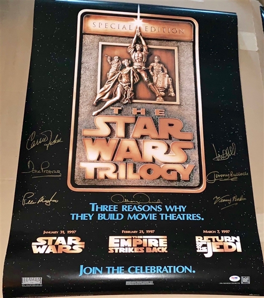Star Wars RARE Cast Signed Trilogy Poster with 7 Signatures! (PSA/DNA)
