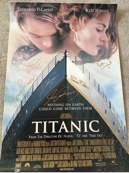 Titanic RARE Cast Signed Full Sized Movie Poster with DiCaprio, Winslet, Cameron & Others (Beckett/BAS & JSA LOAs)