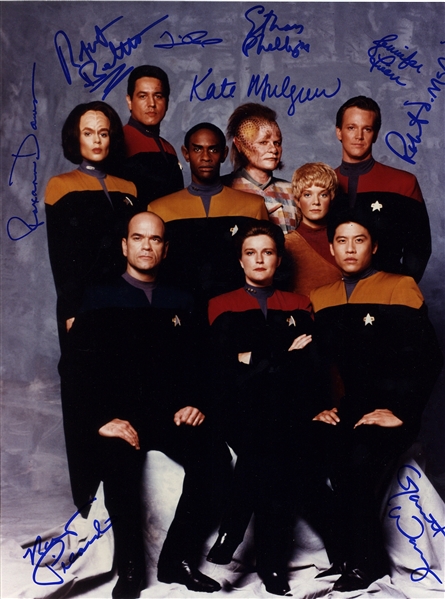 Star Trek Voyager Cast Signed 11" x 14" Color Photo w/ 9 Signatures! (Beckett/BAS)