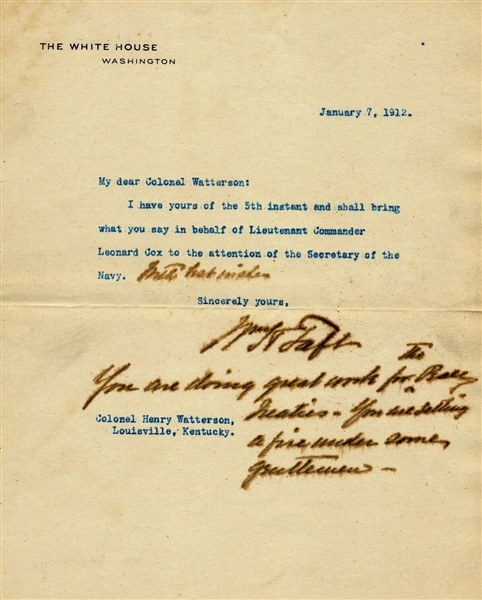 William Taft Signed 7" x 9" White House Letter (Beckett/BAS)
