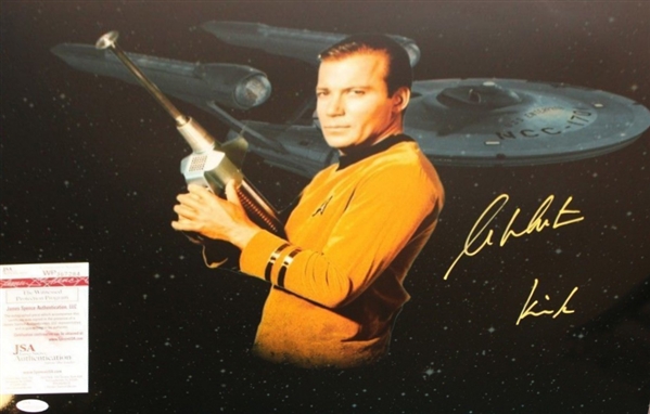Star Trek: William Shatner Signed 16" x 20" Color Photo w/"Kirk" Inscription (JSA)
