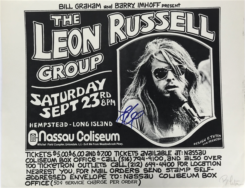 Leon Russell Signed 17" x 22" Original Concert Poster :: 9/3/1972 Nassau Coliseum (NY) :: Signed by Artist Randy Tuten! (Beckett/BAS)