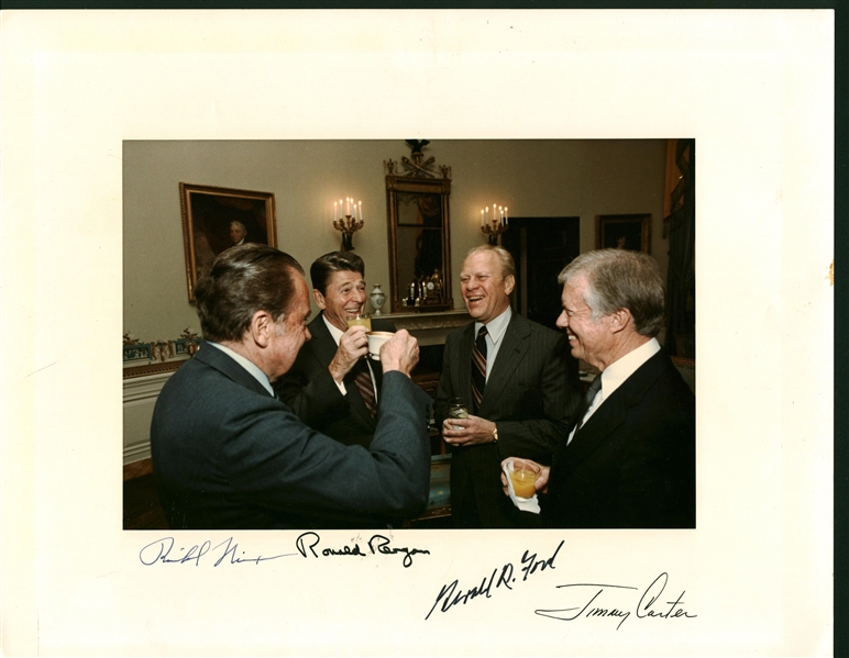 Four Presidents Multi-Signed Near-Mint 11" x 14" Photograph w/ Reagan, Nixon, Carter & Ford! (Beckett/BAS Guaranteed)
