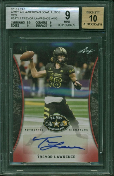 Trevor Lawrence Signed 2018 Leaf Army All-American Bowl Red /5 Rookie Card BGS 9 10!