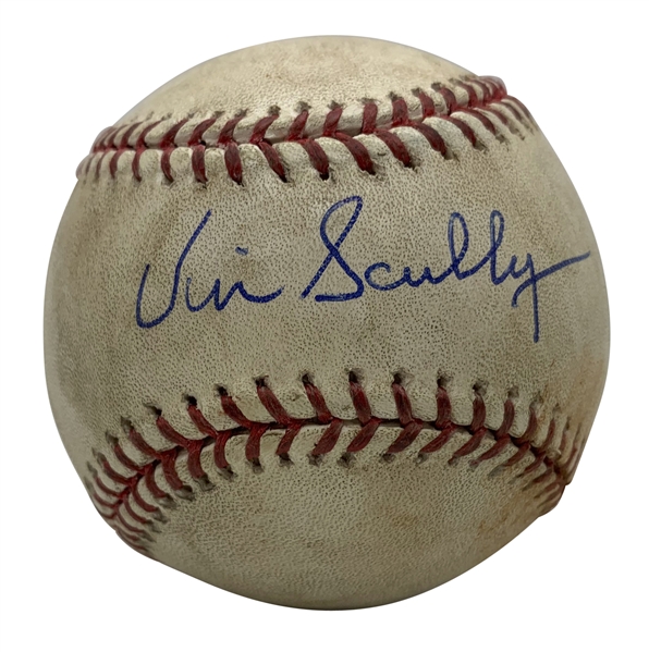 Vin Scully & Clayton Kershaw Rare Dual Signed & Game Used 2009 OML Baseball During Kershaws 6th Career Win! (PSA/DNA & MLB)