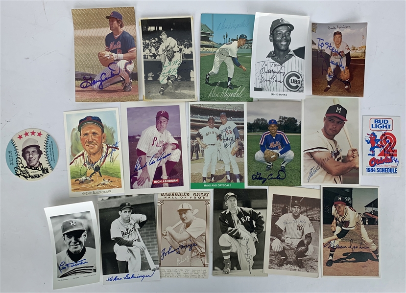 MLB Legends Lot of Eighteen (18) Signed 4" x 6" Or Smaller Photographs/Images w/ Dickey. Carter, Banks & Others! (Beckett/BAS Guaranteed)