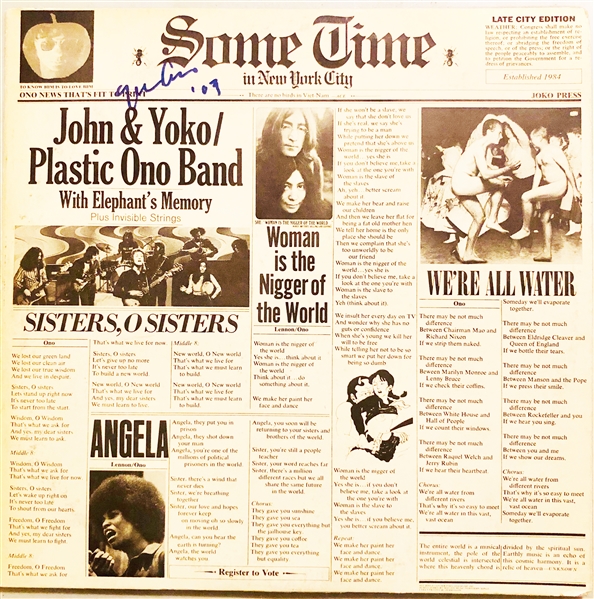 (John Lennon) Yoko Ono, Jim Keltner & Klaus Voorman Signed "Some Time In New York City" Record Album (John Brennan Collection)(Beckett/BAS Guaranteed)